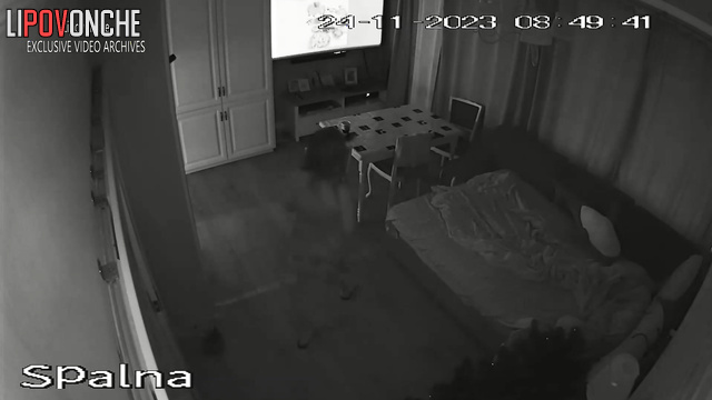 Brunette fucked by man in living room in front of TV