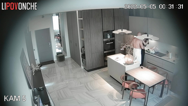 Skinny brunette sucks her man in the kitchen in her underwear