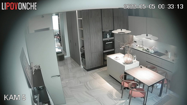 Skinny brunette sucks her man in the kitchen in her underwear