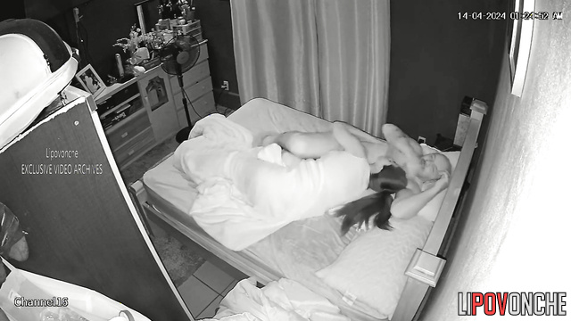 The girl sucked the man's dick and he fucked her on the bed