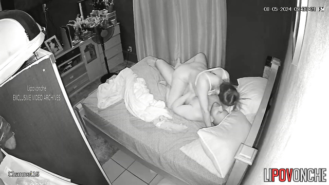 Busty brunette fucked her bald man and he came inside her