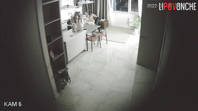 Bald guy fucking his young lover so sweet in the living room