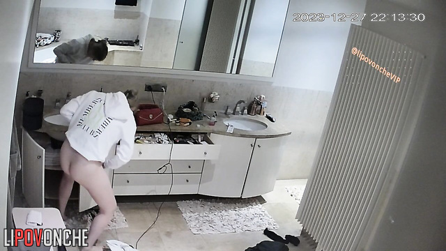 Girl wiping vaginal discharge after sex (tape from bathroom)
