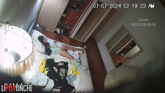 Brunette with long hair masturbates with a vibrator and gets an orgasm