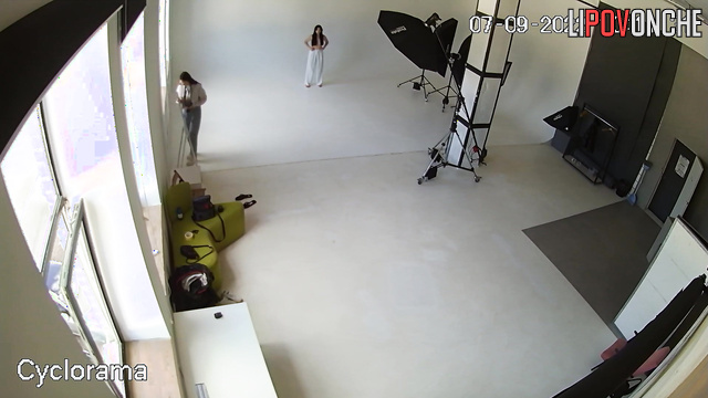 Topless brunette wants to make a surprise to her husband