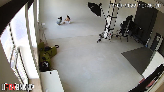 Topless brunette wants to make a surprise to her husband