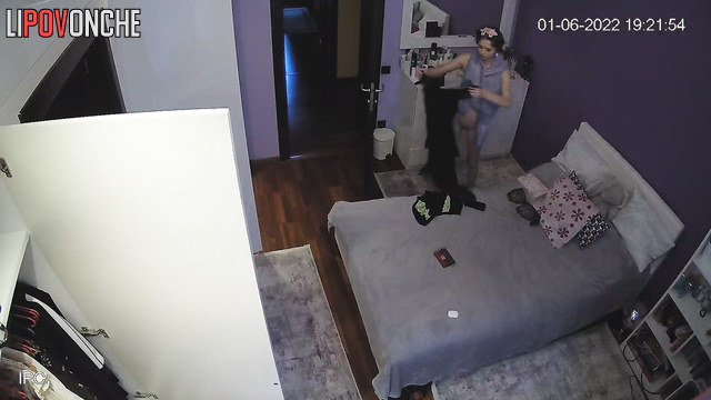 Babe dancing with joy after successful sex (cool tape)