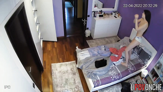 Sexy skinny girl dancing so energy under her favorite music