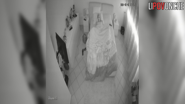 Single babe watching lesbian porn on TV (cam from bed)