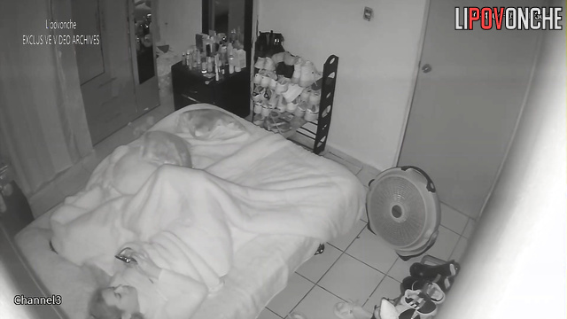 Babe having fun with her clit under sheets (night tape)