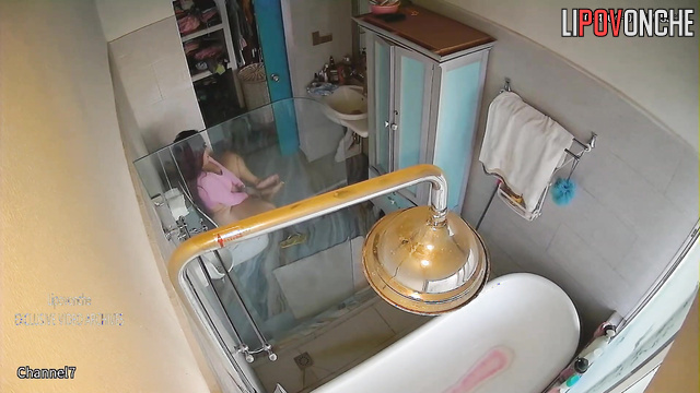 Juicy girl peeing before important meeting - bathroom tape
