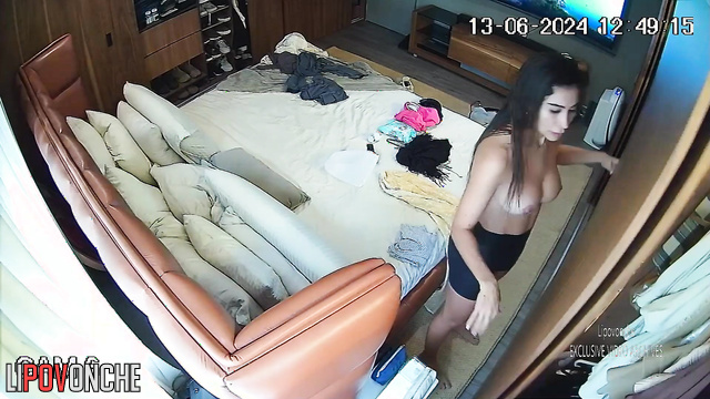 Babe with perfect ass choosing what to wear on a date