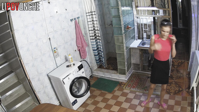 Naked beauty washing in the bath (in the basement)