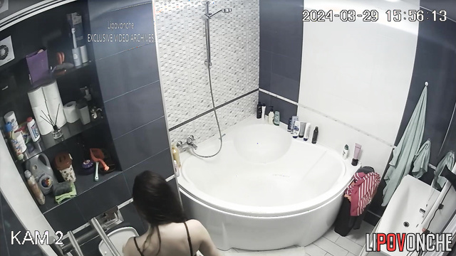Naked brunette with big boobs wants to wash her boyfriend