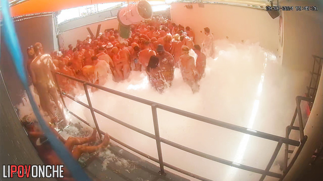 Naked crowd chilling and fucking at private foam party