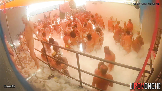 Naked crowd chilling and fucking at private foam party