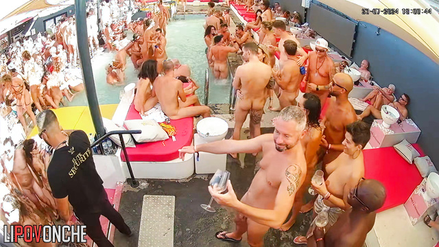Swingers throw a big pool party with drinking and sex