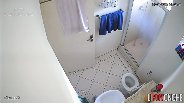 Busty black woman dressing in the bathroom - hot video