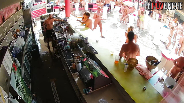 Adult party near the pool - people dancing naked