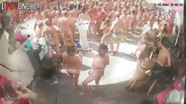 Naked old farts dancing with naked young people in the club (mature sex in hot pool)