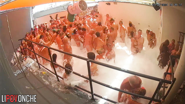 A private foam party where they kiss, fuck and dance