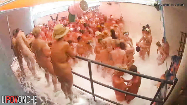 Naked people enjoying oral sex at the foam party (pool)