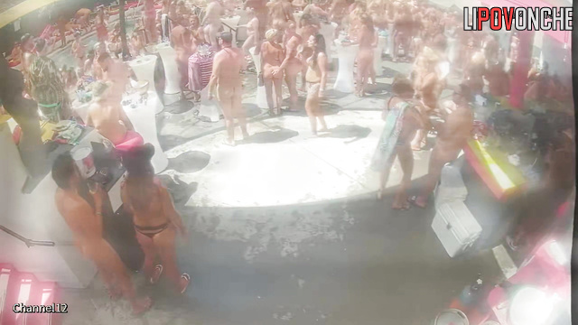 Different people dancing naked at the party right now (sex in pool)