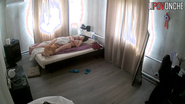 Young couple hugging under the blanket - home video
