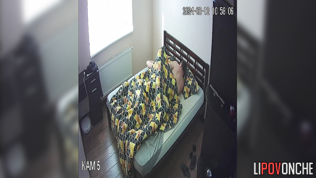 Man fucked blonde with small tits on bed under blanket