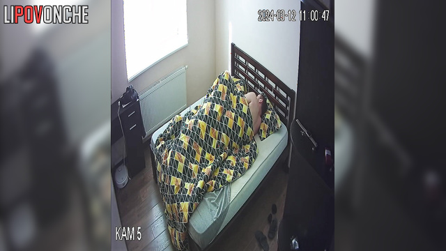 Man fucked blonde with small tits on bed under blanket