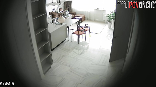 Sexy athletic whore shaking her buttocks in the living room
