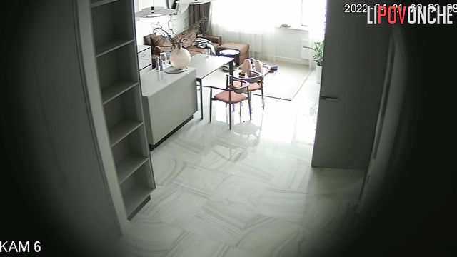 Sexy athletic whore shaking her buttocks in the living room