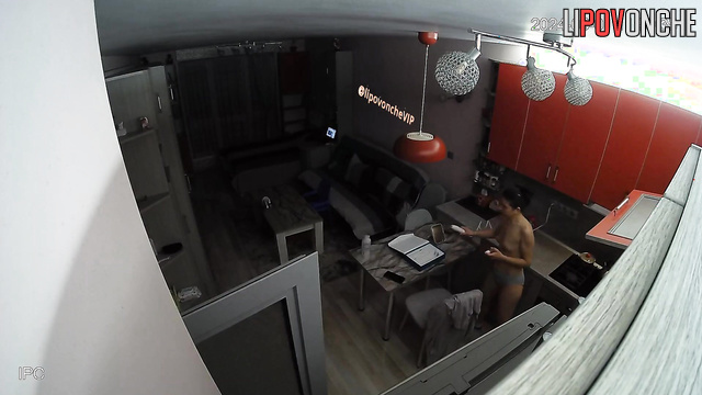 Topless girl wants to look her best tonight (living room tape)