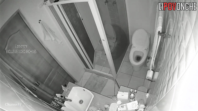 Naked brunette with big tits and ass visited the toilet
