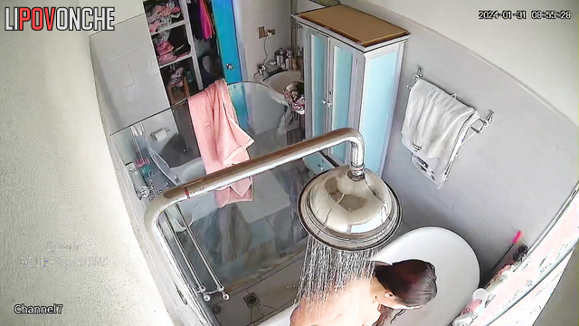 Big beauty woman showering her juicy body right now