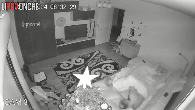 Naked bald guy fucking his lover in the living room