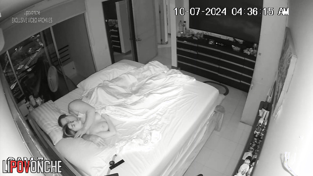 Tender kisses during missionary sex on the bed (cam in their room)
