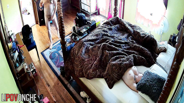 Naked couple having fun on the bed (their morning routine)