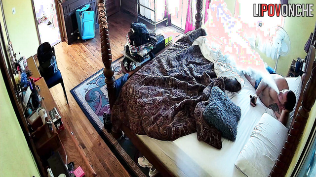 Naked couple having fun on the bed (their morning routine)