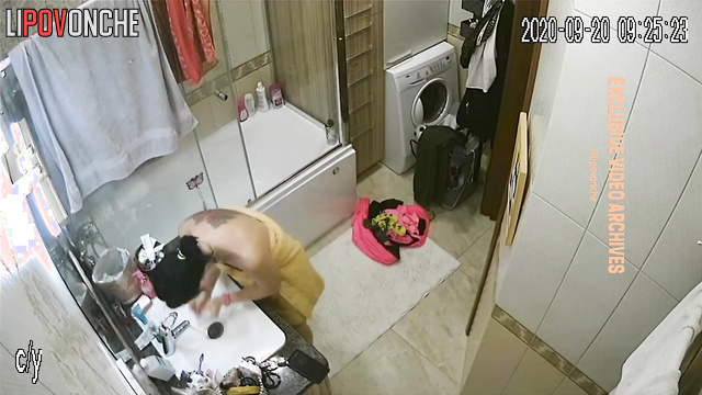 Usual routine of a standart family / bathroom camera