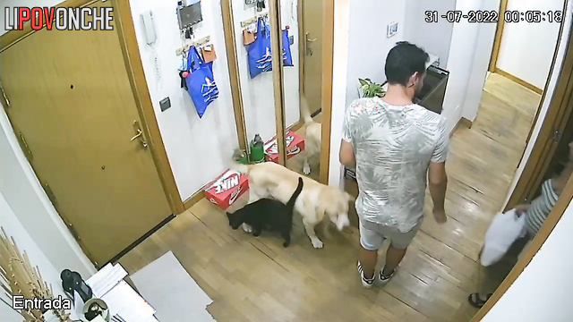 Video of family couple from a hidden camera doing everyday stuff (his wife is pregnant)
