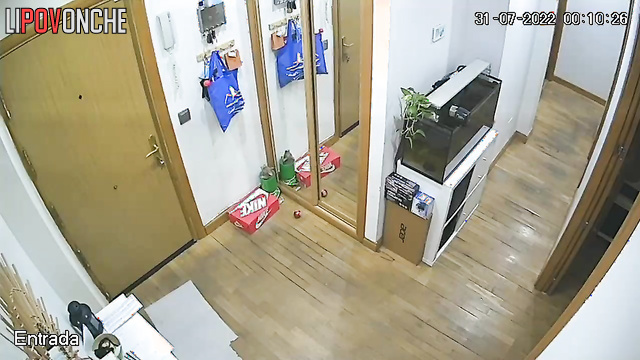 Video of family couple from a hidden camera doing everyday stuff (his wife is pregnant)