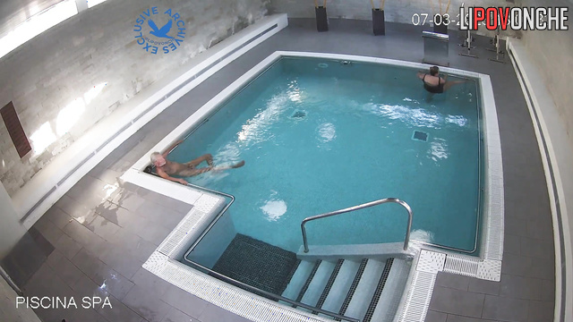 Old fart relaxing in the warm pool / public video