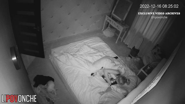 Pretty blonde sleeping sweet with her dogs, bedroom tape