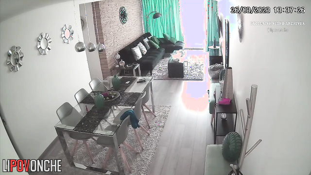 Busty brunette relaxing naked on the sofa, solo tape