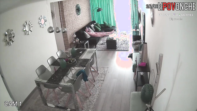 Busty brunette relaxing naked on the sofa, solo tape