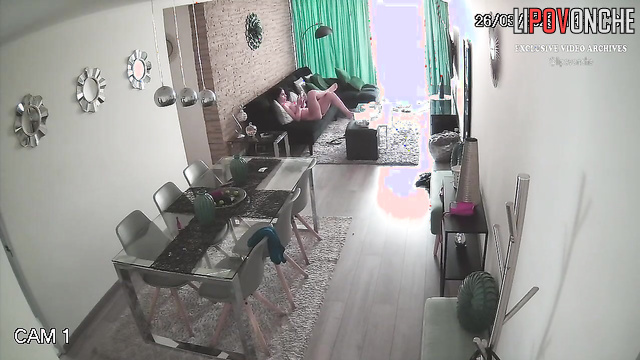 Busty brunette relaxing naked on the sofa, solo tape