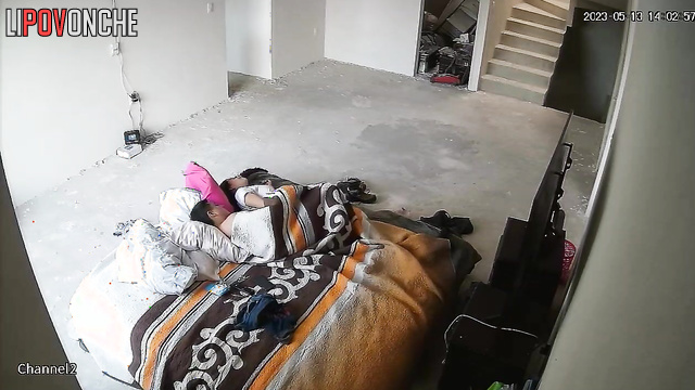 Moaning in the huge living room (live spy video)