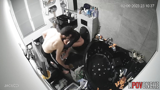 Chubby lady peeing and speaking with her boy at the same time