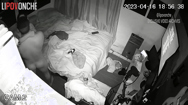 Naked couple having fun after boring work right now